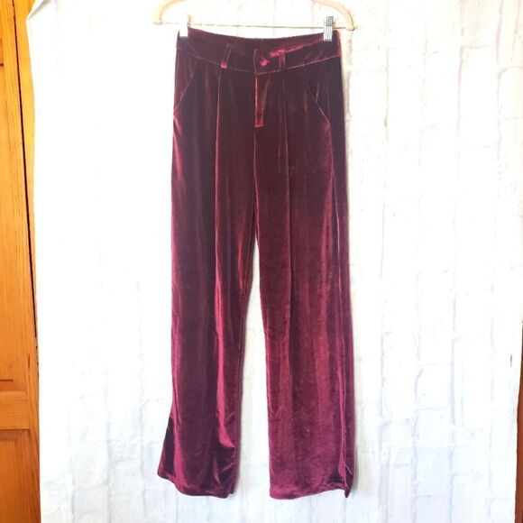 YFFS FASHION STUDIO Narcissus Ego Burgundy Velvet High-Rise Trousers Petite Medi - Picture 1 of 11